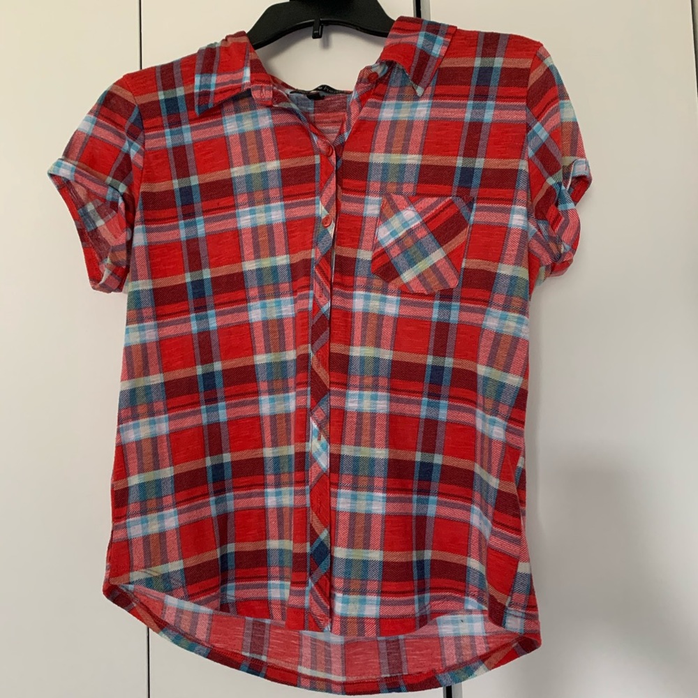 Red and Blue Plaid Button-Up